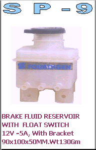 SP-9 Brake Fluid Reservoir with Float Switch 12V-5A With Bracket for Japanese vehicles, Mitsubishi, Nissan, Toyota